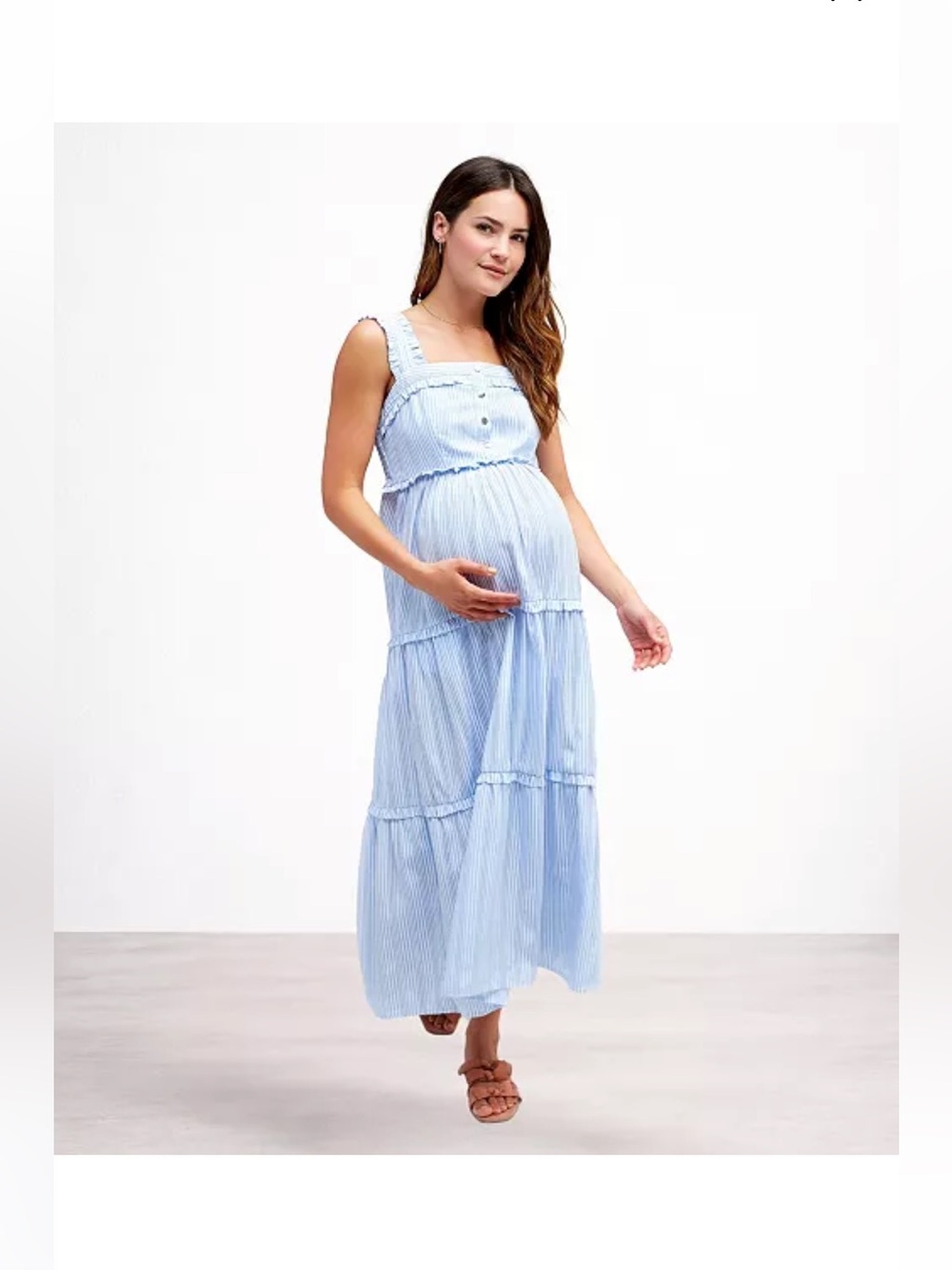 Nom Maternity Dress Womens XS Emma Striped Smocked Maxi Blue White Nursing